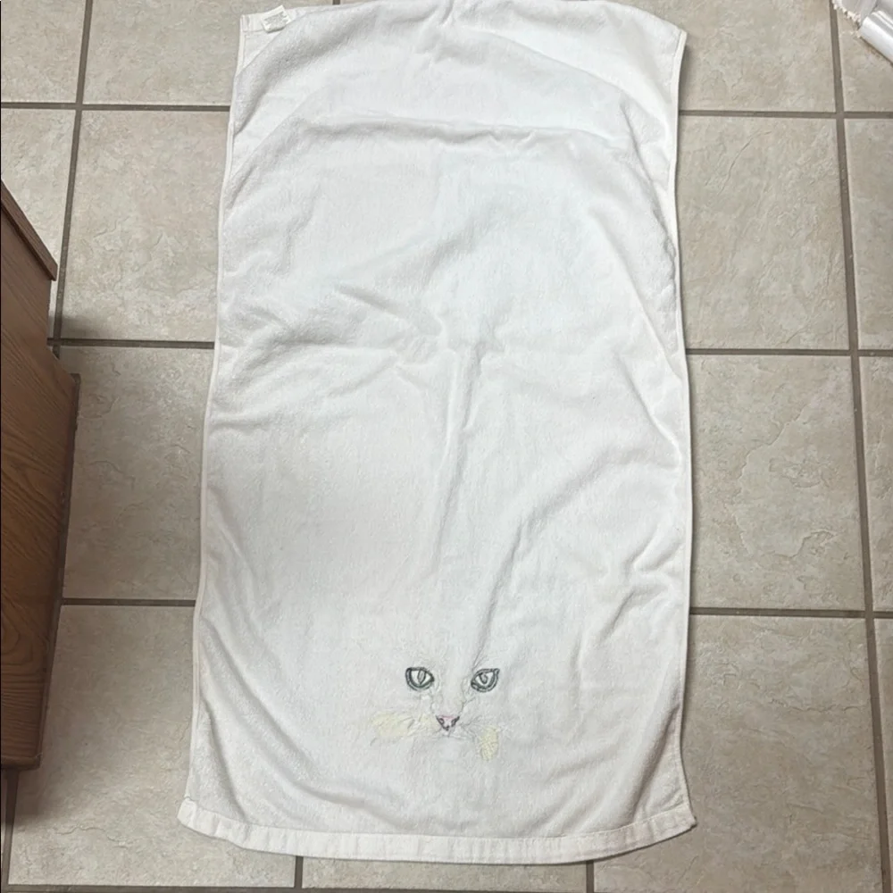 R.A. Briggs White Embroidered Cat Towel